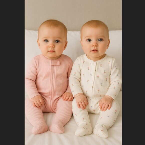 Carter's Baby 6M 2 PC Pink Ivory Floral Sleep N' Play 2 Way Zip Footed Bodysuit - Picture 1 of 11